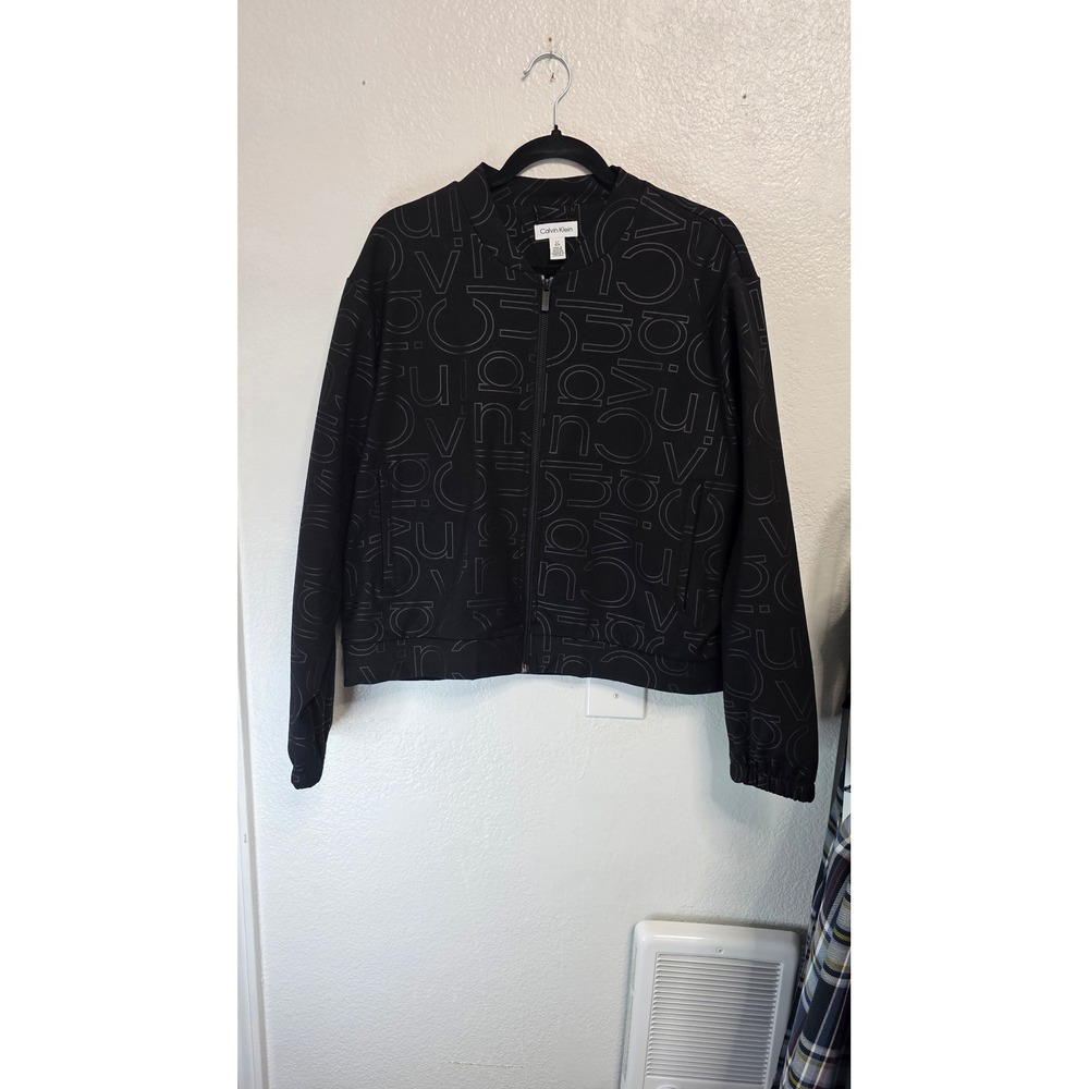 Calvin Klein Bomber Jacket Womens Large Black Excellent
